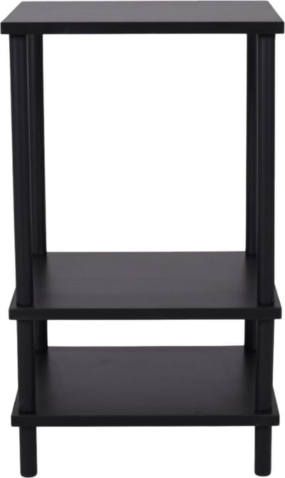 SensaHome - Bijzettafel Ronde Poten - Antieke Houten Vierkante Pijp Drielaags Plank - 34x29,2x58cm - Zwart
