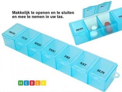 *** Pillendoos 7 Dagen Blauw - 7 vakjes - Doos met Medicijnen - Pillen Planner - Medicijndoos - van Heble® ***