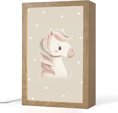 Nachtlampje 20x30 cm - Kinder lampje - Pony - Minimalistisch - Pastel - Stippen - Tafellamp kinderkamer - Slaapkamer lamp - Bedlamp kinderen - Kinderlampje stopcontact - Wandlamp babykamer - Nachtlampjes