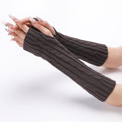 MDUG Lange vingerloze handschoenen voor dames - Donkergrijs - One size - Gebreide polsbandjes met duimgaten - Lange polsbandjes - Vingerloze armmouwen voor volwassenen - Warme vingerloze armmouwen
