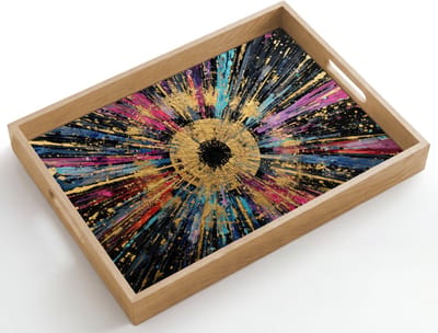 Dienblad hout 50x35 cm - Schootdienblad - Explosie - Goud - Kleurrijk - Abstract - Borrelplank rechthoek - Plateau dienbladen