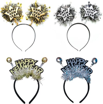 Happy New Year Diadeem Oud en Nieuw Versiering Feesthoedjes Volwassenen Nieuwjaar Decoratie Goud - 4 Stuks