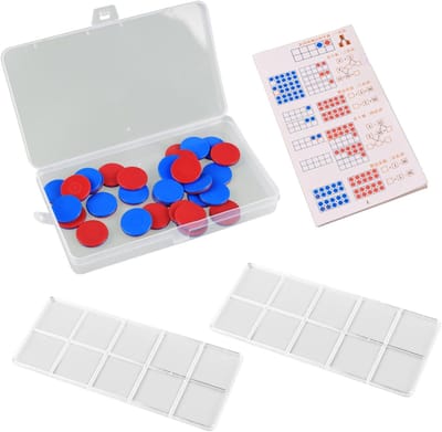 Omkeerbare Telplaten in Rood en Blauw, Set van 50 Stuks, 25 mm, Ideaal voor Rekenen en Educatieve Activiteiten
