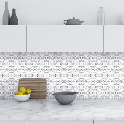 Zelfklevende tegelmuurstickers voor keuken en badkamer - 9 grijze tegelstickers met marmerlook - 9 stickers van 20x20 cm