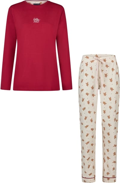 Happy Shorts Dames Kerst Pyjama Set Shirt + Broek Rood/Wit Gingerbread - Maat S