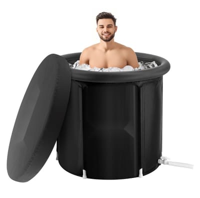 IJsbad - Opblaasbaar Dompelbad - Capaciteit 370 Liter - Lengte 90 cm - Opvouwbaar en Draagbaar - Met Deksel - Voor Koudwatertherapie en Herstel - Geschikt Voor Thuis en Buiten