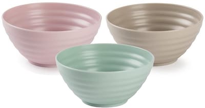 Plasticforte onbreekbaar servies kommetjes - schaaltjes - 12x stuks - groen/roze/taupe - kunststof - 14 x 6.5 cm - Camping - Keuken