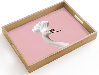 Dienblad hout 40x30 cm - Schootdienblad - Zwaan - Koksmuts - Mooi - Klassiek - Borrelplank rechthoek - Plateau dienbladen