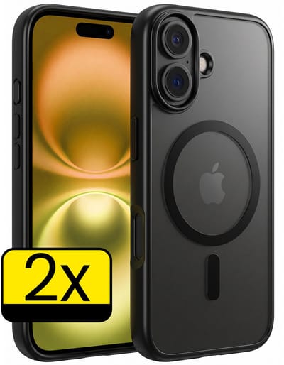 Hoesje - 2 Stuks - Geschikt voor Apple iPhone 16 - Magsafe Compatible - Sterk & Shockproof - Back Cover - Shock Proof Case - Telefoon Hoes - Telefoonhoesjes - Zwart