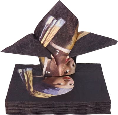 Ambiente Tafel diner servetten - Johannes Vermeer - 40x stuks - 33 x 33 cm - schilderijen - kunst - Meisje met de parel