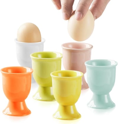 Set van 6 Kleurrijke Keramische Eierdopjes voor Ontbijt