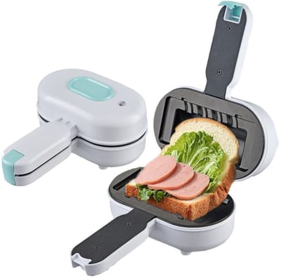 KZQ Ontbijtmaker - Multifunctionele sandwichmaker en hotdoggrill met antiaanbaklaag - Compact en draagbaar, geschikt voor keukens, studentenkamers en eetzalen - Maakt brood, panini's en hotdogs - Wit