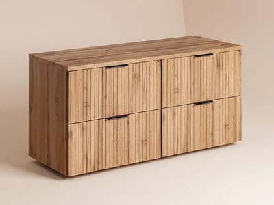 Vente-unique Geribbeld hangmeubel onder wastafel met plank - Licht naturel - L120 cm - ZEVARA