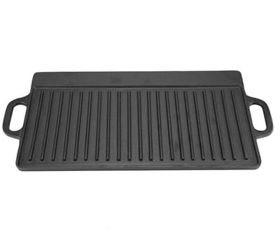 Dailygoods- Grillpan Gietijzer - Omkeerbaar - Glad/Geribbeld Oppervlak - Anti-aanbaklaag - Brede Handvatten - Uitstekende Warmtebehoud - Bakplaat
