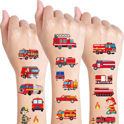 Dailygoods- Tatoeages - 10 Vellen Tijdelijke Tatoeages - Brandweerauto's - Verjaardagsfeest Accessoires - Tatoeages voor Kinderen - Eenvoudig aan te brengen - Tijdelijke Tattoo