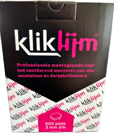 Kliklijm Kliklijm 3 mm. montagepads Verpakking: Doos 500 stuks | Merk Kliklijm | | voor Binnen, Buiten, Binnen en buiten | | Geschikt voor