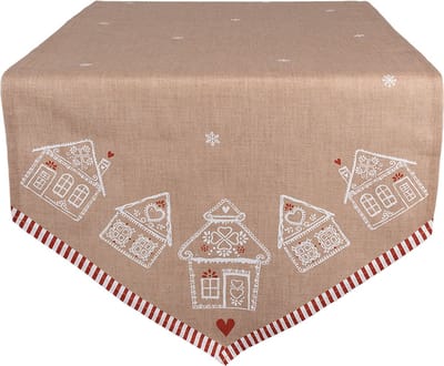 Clayre & Eef Tafelloper 50x160 cm Bruin Katoen Gingerbread house