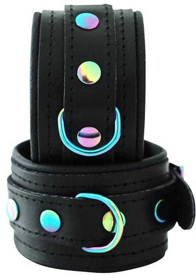 Kiotos - Premium Lederen Polsboeien - Metalen Hardware in Unicorn Kleuren - Zwart/Rainbow