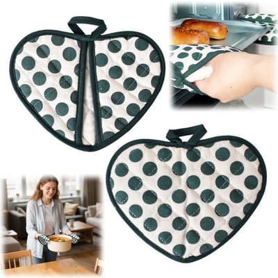 1 paar handschoenen - hittebestendige handschoenen - ovenwanten - hittebestendige mat - hartvormige bak handschoenen - geschikt voor koken, bakken en ovengebruik (20*15cm - groene stippen)