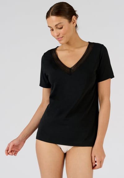 Damart - Climatyl T-shirt met kanten kraag - Dames - Zwart - 38-40 (S)