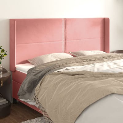 vidaXL Hoofdbord met randen 163x16x118/128 cm fluweel roze