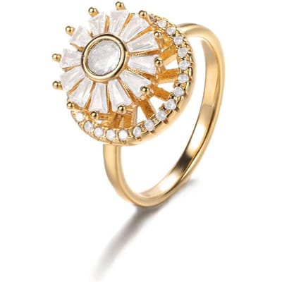 Zirkonia Draaibare Klavertje Vier Angst Ringen Voor Vrouwen Roestvrij Staal Anti-Stress Fidget Spinner Ring Esthetische Sieraden Cadeau beige