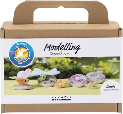 Mini Hobbyset Boetseren, Steen met insect, grijs, lichtroze, licht turquoise, 1 doos Knutselen