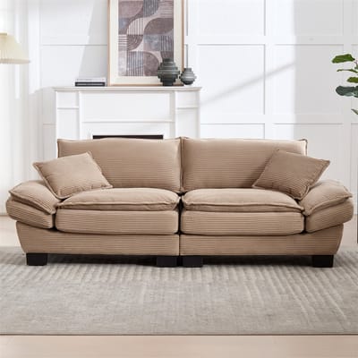 YEHTOKHOME 2-Zits Bank - Comfortabel Gestoffeerde bank met armleuning - Tweepersoonsbank met 2 lendenkussens - Minimalistische stijl - Velvet - Khaki