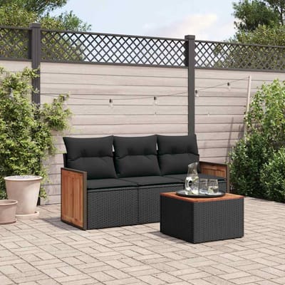 vidaXL - 4-delige - Loungeset - met - kussens - poly - rattan - zwart