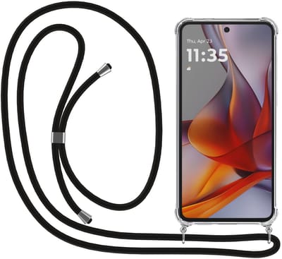 Smartphonica Telefoonhoesje Geschikt voor Motorola Moto G75 met Koord en Stootrand - Hoesje met Telefoonkoord - TPU Backcover Case Shockproof met Lanyard - Transparant geschikt voor Motorola Moto G75