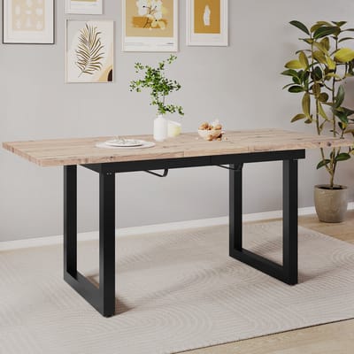 Uitschuifbare eettafel, L140/180*B80*H75, industriële stijl, rechthoekig, salontafel/ontspanningstafel, moderne eenvoudige ijzeren eettafel, ruimtebesparende multifunctionele eettafel, MDF, eikenlook + zwart