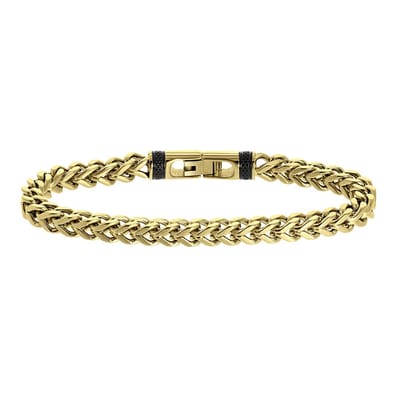 Lucardi Heren Goldplated armband breed met gourmetschakel - Staal - Armband - Vaderdag Cadeautje - 19 cm - Goudkleurig