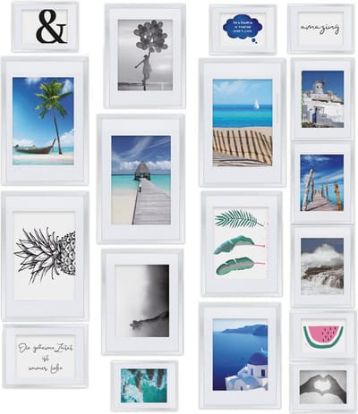 bomoe fotolijst set van 18 fotolijsten - fotocollagelijsten voor fotowand - fotolijstje van kunststof - fotocollage lijsten in verschillende maten wit - Paradise