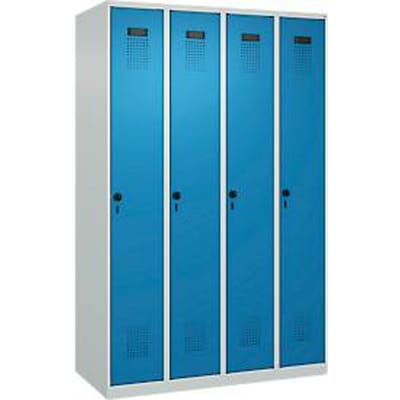 C+P Evolo Plus garderobekast, 4 vakken, rechts scharnierend, veiligheidsdraaistang, B 1200 x D 500 x H 1850 mm, lichtgrijs/lichtblauw