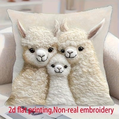 Schattige Alpaca Familie 2D Platgedrukte Kussenhoes voor een Gezellige Woning Bankkussenhoes, Huis Kamer Slaapzaal Decoratie, 2D Print 60x60cm