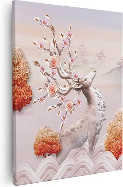 Artaza Canvas Schilderij Hertenkop - 40x50 cm - Muurdecoratie Bloemen - Wanddecoratie Woonkamer - Schilderijen Op Canvas
