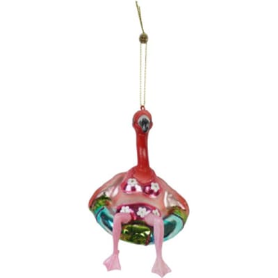 Housevitamin Kersthanger Flamingo in Bikini – Glas Roze – 7,5x7,5x11,5 cm – Grappige Glazen Kerstbal – Tropische Vrolijke Kerstversiering