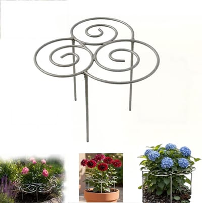 Ulisem - Plantensteunring - Metalen bloemsteun met open spiraalontwerp - 30 cm hoog met 3 steunpoten - Voor zware bloemen en vaste planten - Voorkomt omvallen door wind en regen - Stevig gelast en weerbestendig - Voor tuin en grote potten - M