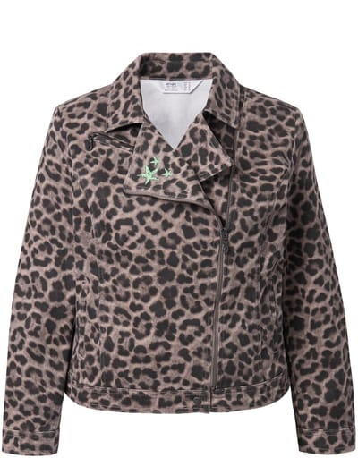 Angel of Style - Dames - Bikerjas geweven twill luipaard metalen treklus - Donkerbruin - Maat 42