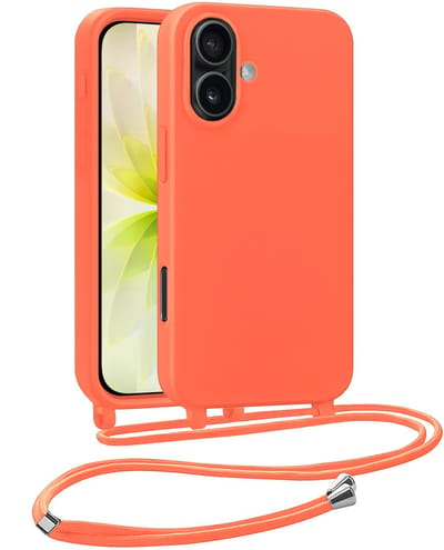 Hoesje Geschikt voor iPhone 17 Hoesje Met Koord Siliconen Case - Hoes Geschikt voor iPhone 17 Backcover Met Afneembaar Koord - Papaya