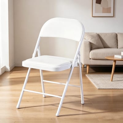 Opklapbare stoel met kussen Stalen frame opklapbare stoel met kussen geschikt voor thuis op kantoor binnen en buitenactiviteiten 47x45x79cm draagvermogen 75 kg wit PU-oppervlak
