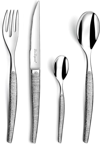 Lou Laguiole - JET Textile - Bestekset - 24 delig - 6 Personen - zilverkleurig