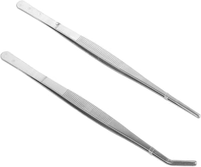 Set van twee pincetten van roestvrij staal, één gebogen en één schuin, 14 cm lang met antislip grip, ideaal voor waterdieren, koraal en plantenreparaties