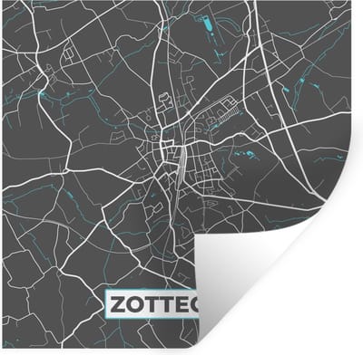 Muurstickers - Sticker Folie - België – Zottegem – Stadskaart – Kaart – Blauw – Plattegrond - 100x100 cm - Plakfolie - Muurstickers Kinderkamer - Zelfklevend Behang XXL - Zelfklevend behangpapier - Stickerfolie