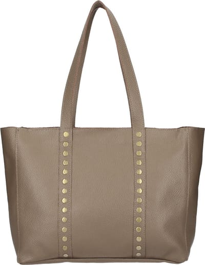 Donker Taupe Leren Shopper Studs - Ruime Leren Shoppers - Leren Handtassen - Gouden Messing Studs - Italiaans Leder - Donker Taupe