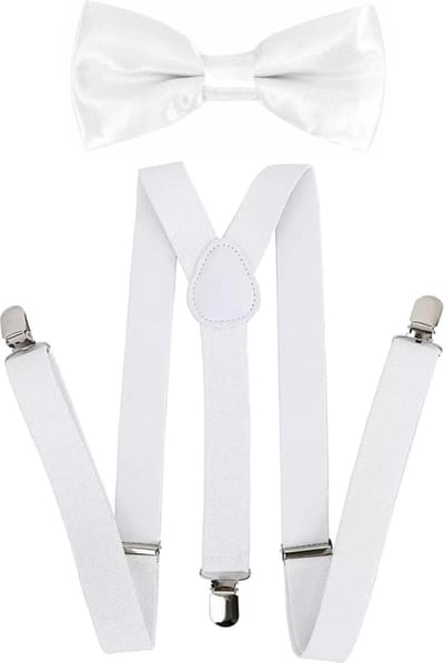 Fako Fashion - Bretels Met Vlinderstrik - Volwassen - Dames - Heren - Vlinderdas - Strik - Effen - 100cm - Wit
