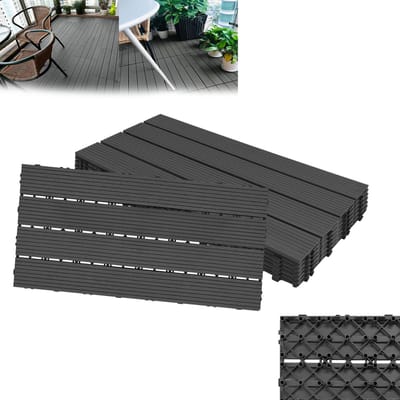Froadp 18 stuks WPC-tegels 30 x 60 cm, WPC-kliktegels, 3 m², balkontegels, terrastegels, tegels met houtlook, terrasplanken voor balkon, antraciet