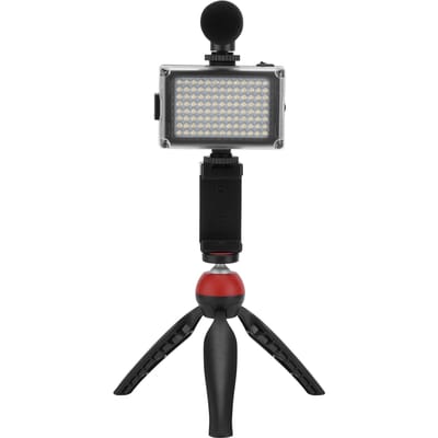 Kit de tournage vidéo portable en direct, ensemble de photographie pour téléphone portable avec éclairage d'appoint, microphone, trépied rouge
