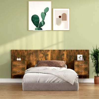 vidaXL - Hoofdbord - met - kastjes - bewerkt - hout - gerookt - eikenkleurig