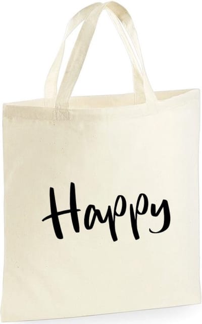 Happy shopper | 10 Liter | Handtas | Strandtas | Tas | Cadeau | Gift | Print | Bedrukking | 40 x 40 CM
